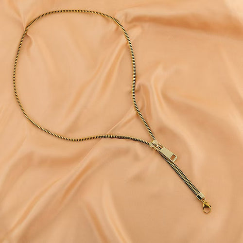 Collarbone chain zipper necklace
