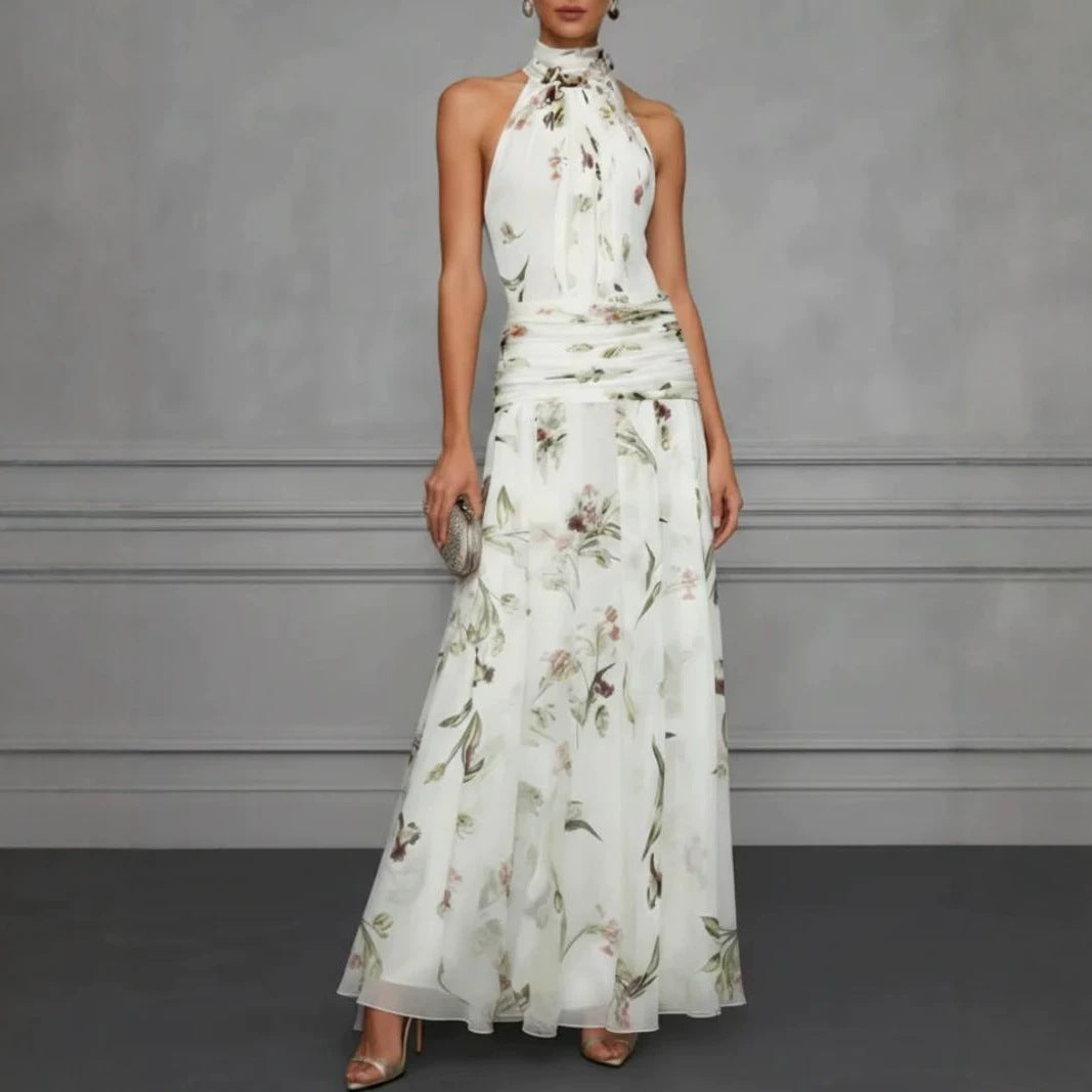 Strapless Printed Maxi Dress – Fitted Sleeveless Shape