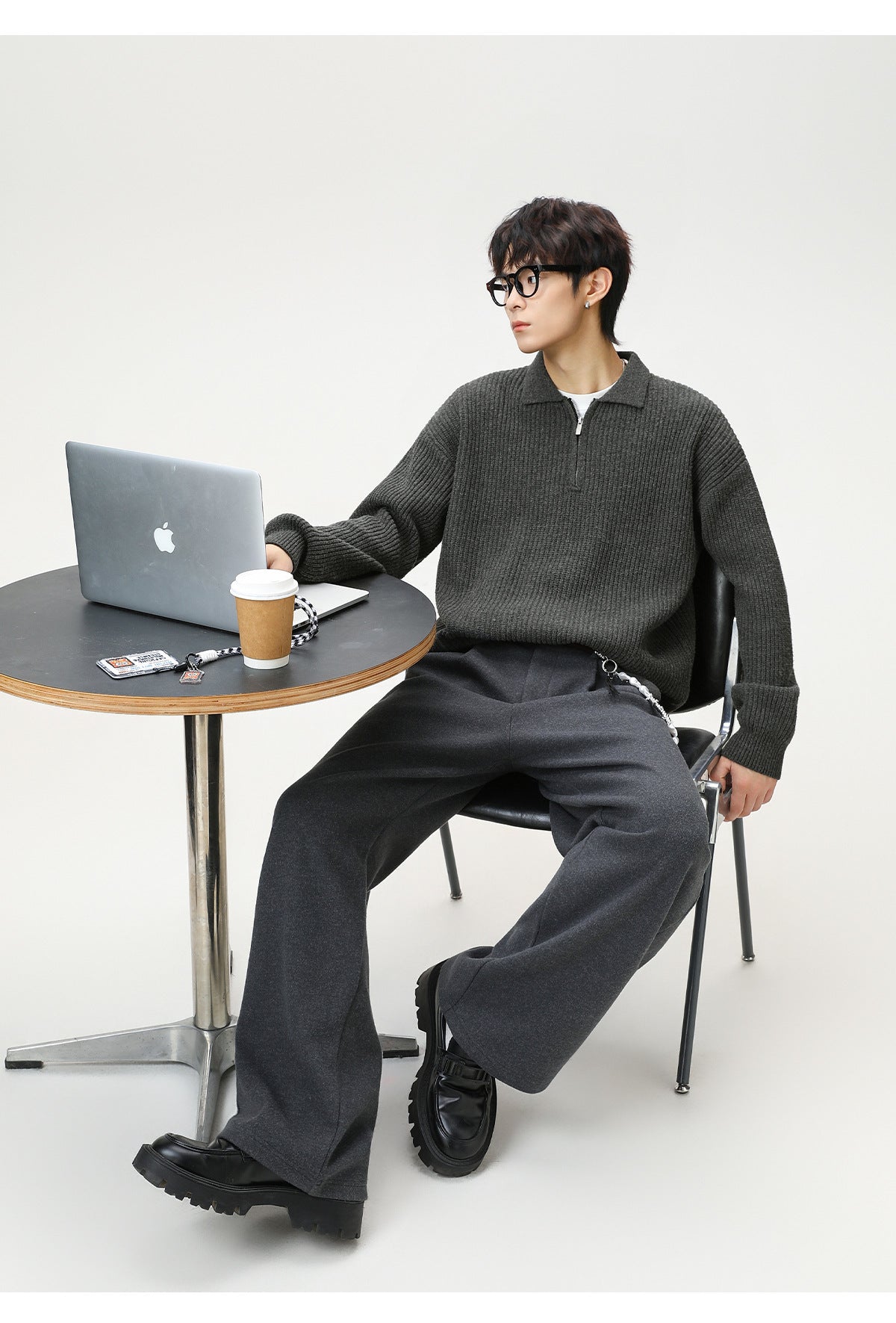 Half zip lapel sweater for men - Moonlit Gray