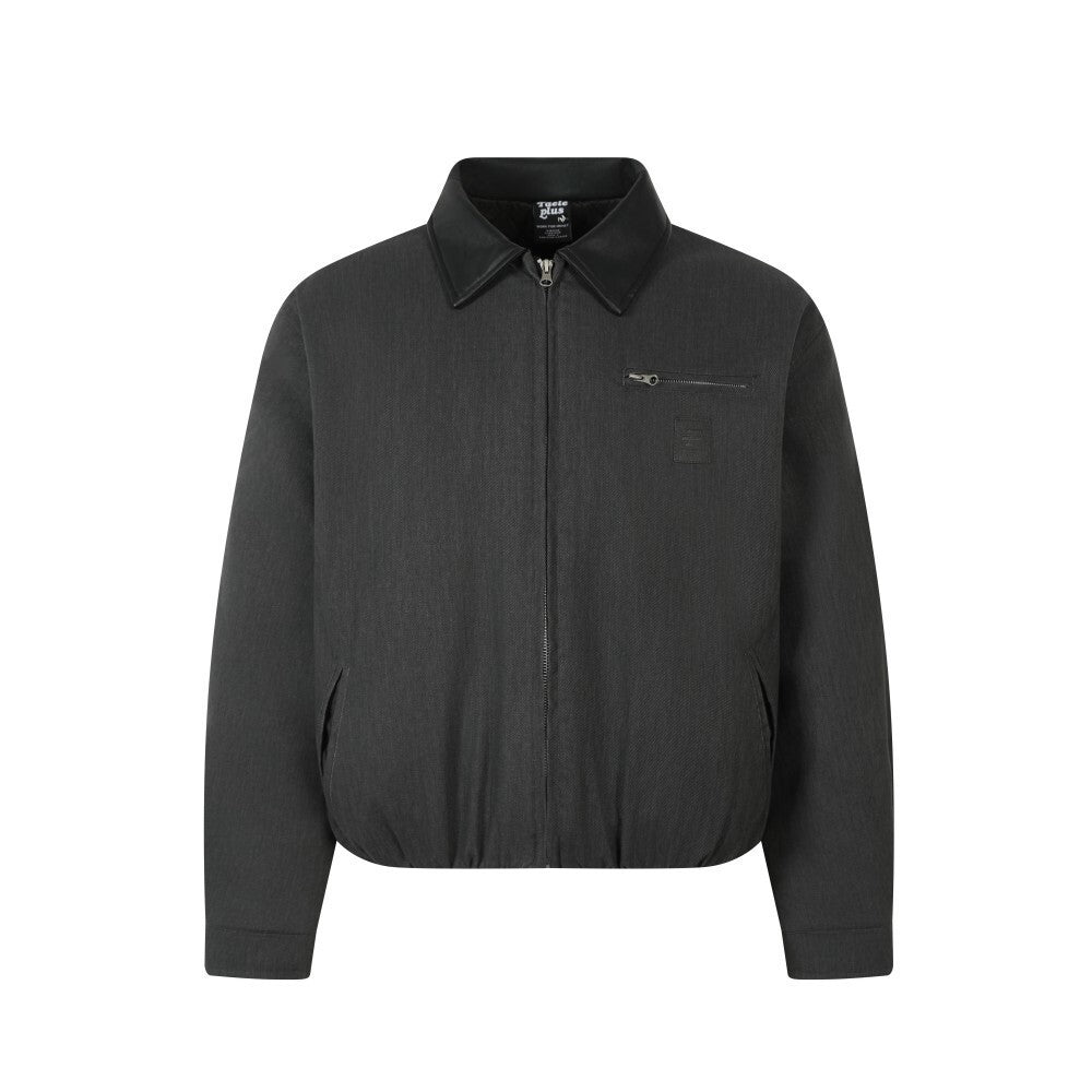 Leather collar with cotton jacket for men - black