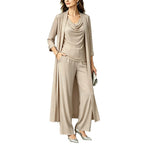 Three-Piece Pants Set – Long Cardigan & Layered Top