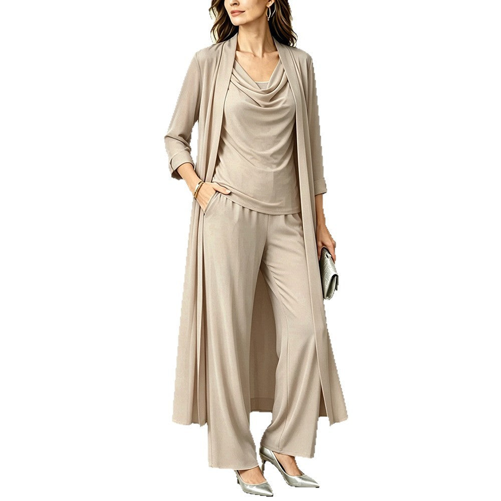 Three-Piece Pants Set – Long Cardigan & Layered Top
