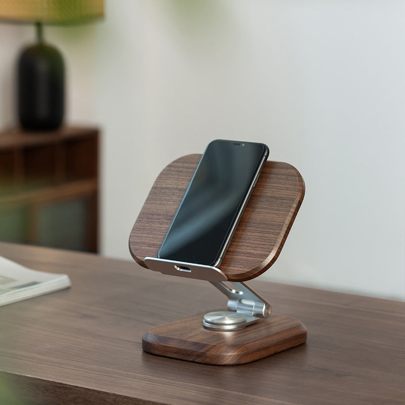 Walnut Wood Tablet Stand, Desktop Office Gaming Chicken Eating Adjustable Rotating Fixed Phone Stand, Wooden