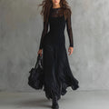 Elegant women's black see through mesh long sleeved dress