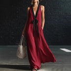 V-neck Strapless Sleeveless Resort-Style Long Simple Elegant Dress