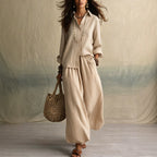 Linen Shirt & Pants Set – Relaxed Three-Quarter Sleeves