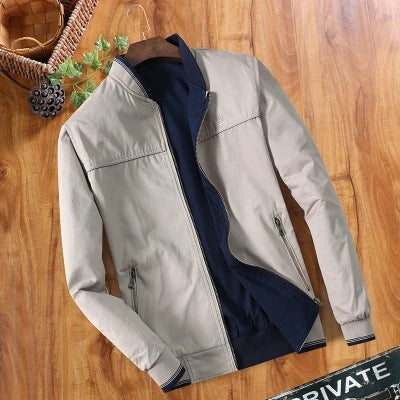 Autumn double-sided jacket for men middle-aged stand up collar casual jacket for men pure cotton casual jacket jacket for men