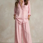 Linen Wide-Leg Pants Set – Button-Front Shirt