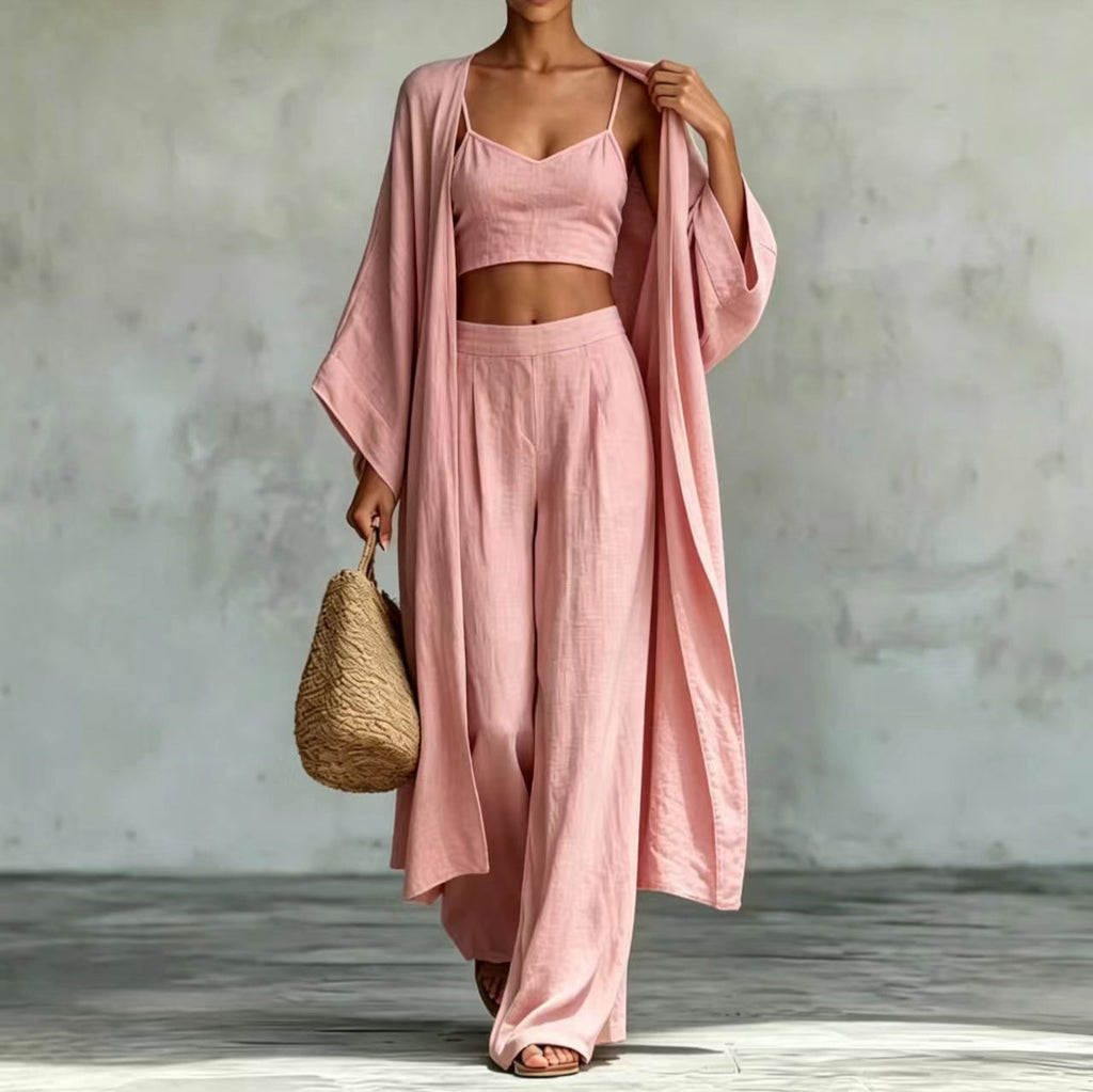 Wide-Leg Pants Set – Long Cardigan & High-Waist Pants