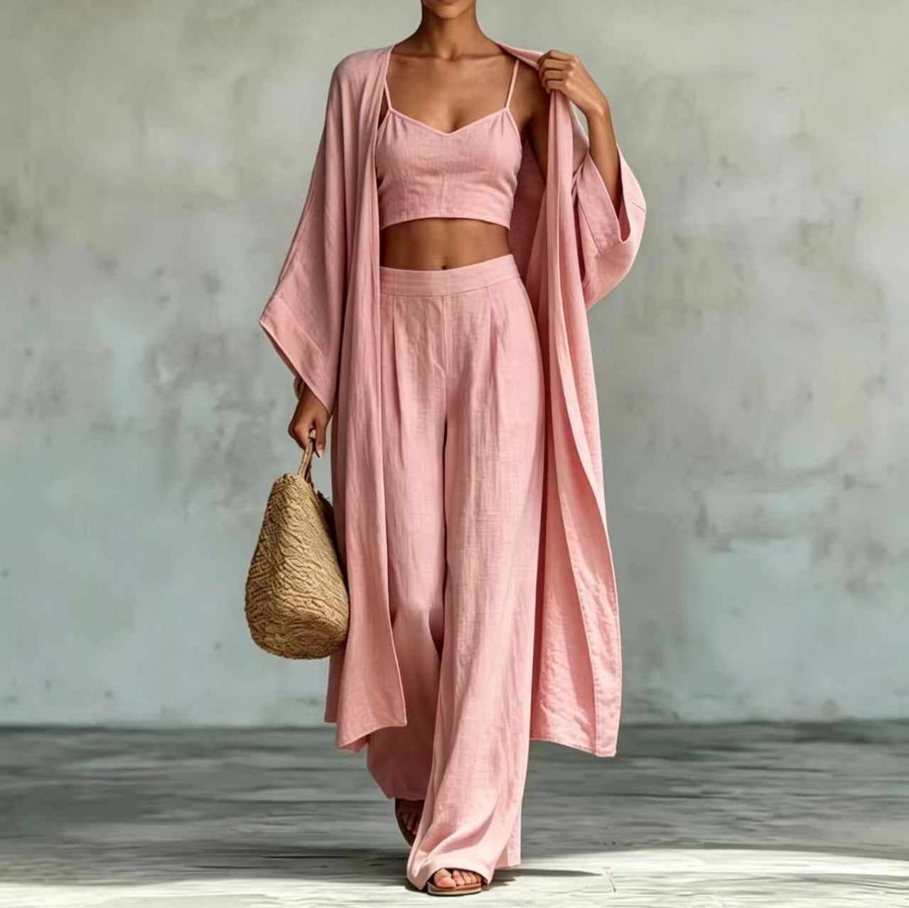 Wide-Leg Pants Set – Long Cardigan & High-Waist Pants