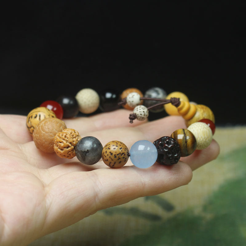Lingyin Eighteen Seed Bodhi Bracelet Buddhist Beaded Bracelet for Men and Women, Cultural Collectible Jewelry,