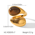 Waterdrop shaped stainless steel inlaid tiger eye stone ring