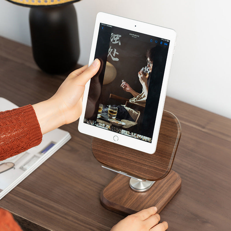 Walnut Wood Tablet Stand, Desktop Office Gaming Chicken Eating Adjustable Rotating Fixed Phone Stand, Wooden