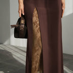 Side slit lace patchwork skirt
