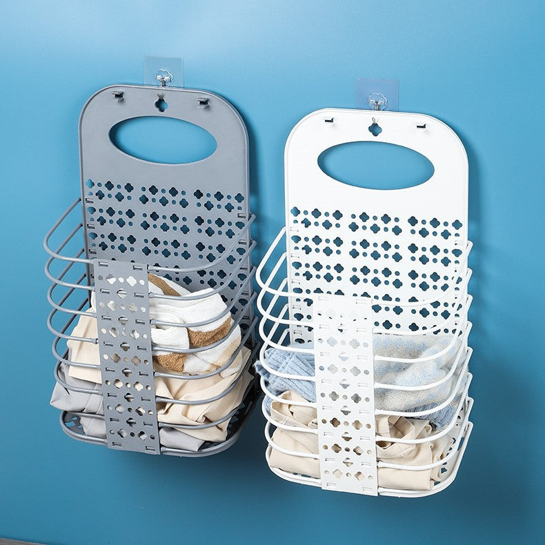 Storage Basket Collapsible Plastic Dirty Clothes Holder Bathroom Wall Hanging Clothes Storage Basket