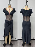 Gothic Vintage Style Dress with Unique Design Long Dress - gray