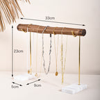 Bracelet Storage Rack Natural Wood And Brass Marble Base Necklace Display Rack
