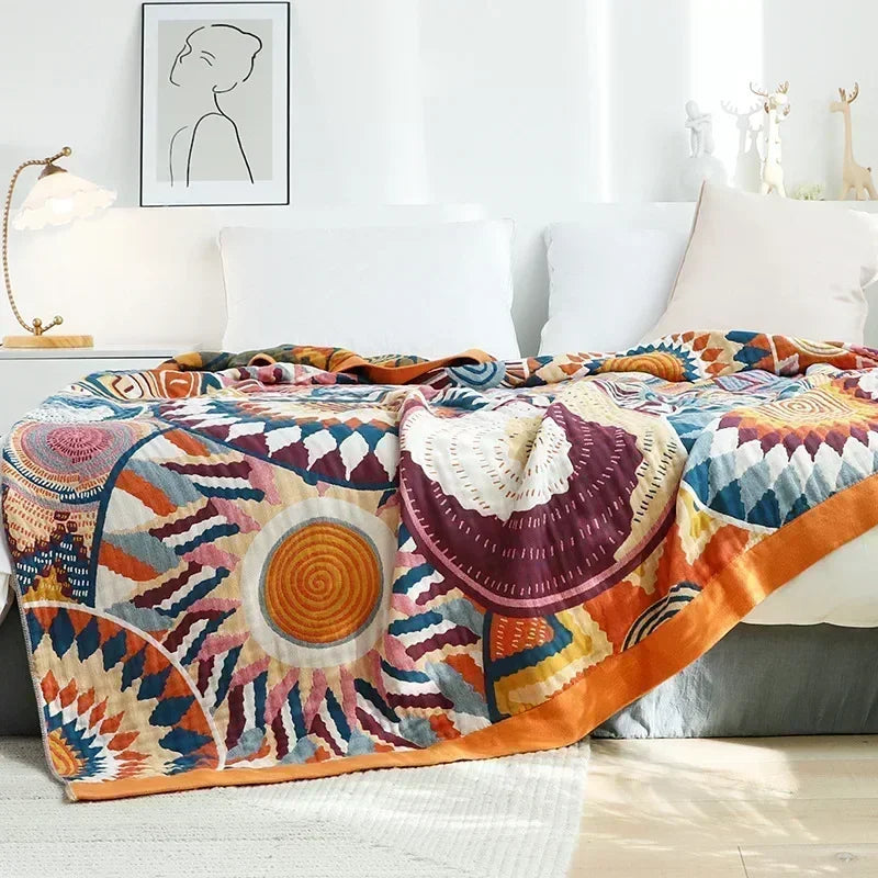 1pc Bohemian Style Flannel Blanket Nordic Tribal Print, Ultra Soft Lightweight for Sofa, Bed, Travel, Season, Home Decor Gift