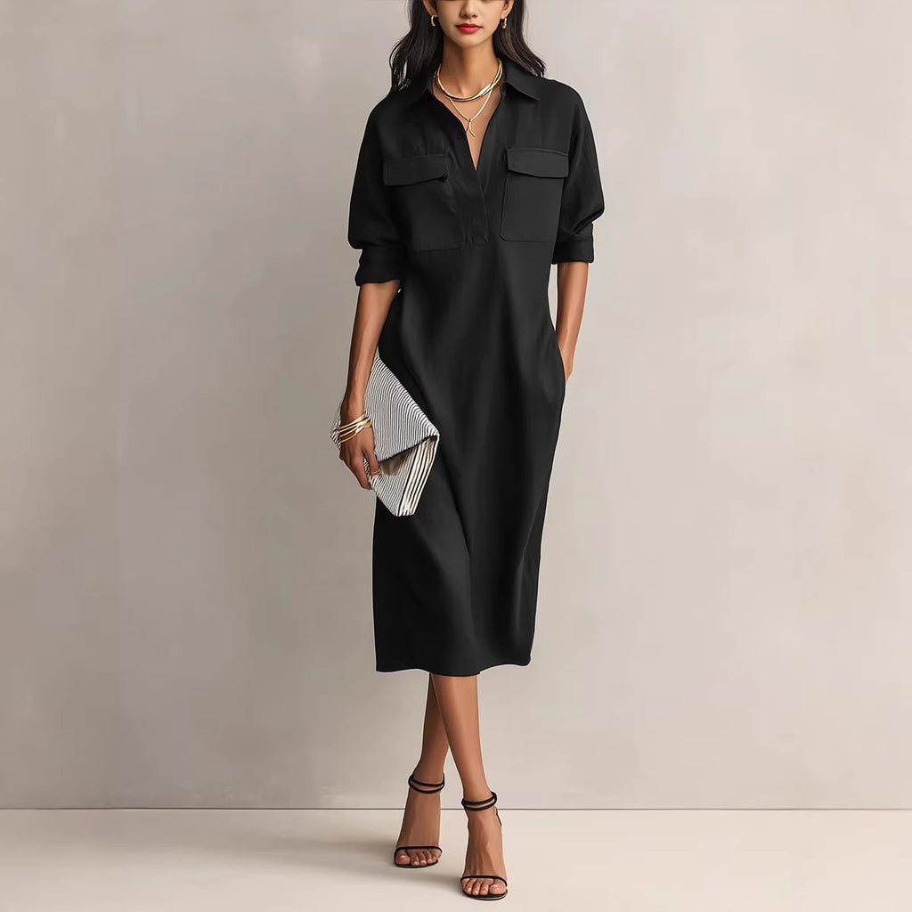 Elegant and Sophisticated Office Casual Fashion Fitted Comfortable Solid Color Mid-Length Dress