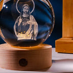 Luminous crystal ball with carved Jesus solid wood base for home decoration