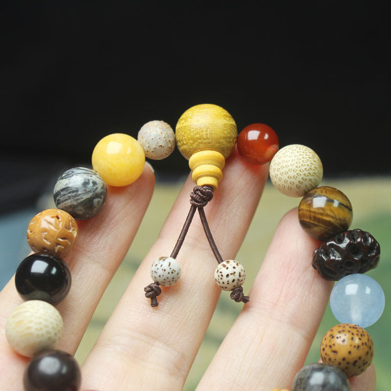 Lingyin Eighteen Seed Bodhi Bracelet Buddhist Beaded Bracelet for Men and Women, Cultural Collectible Jewelry,