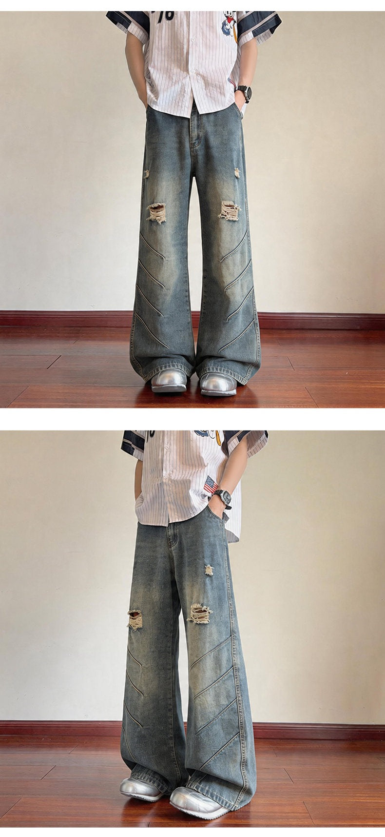 Ripped Denim Pants for Men - blue