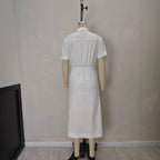 Solid color waist folded shirt long dress