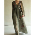 Printed long sleeved long collar dress long skirt