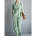 Belted Pants Set – Long-Sleeve Top & Straight-Leg Pants