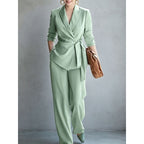 Belted Pants Set – Long-Sleeve Top & Straight-Leg Pants
