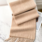 100% Pure Wool Scarf Solid Beige Shawl, Unisex Couple Warm Neck Wrap for Fall Winter
