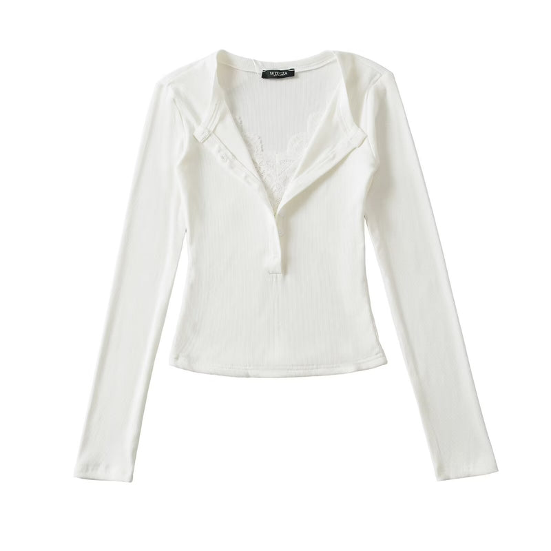 Women's Lace V-Neck Slim Fit Knit Top