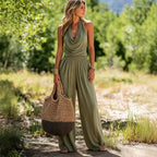 Halter Neck Pants Set – Sleeveless Top & Relaxed Long Pants