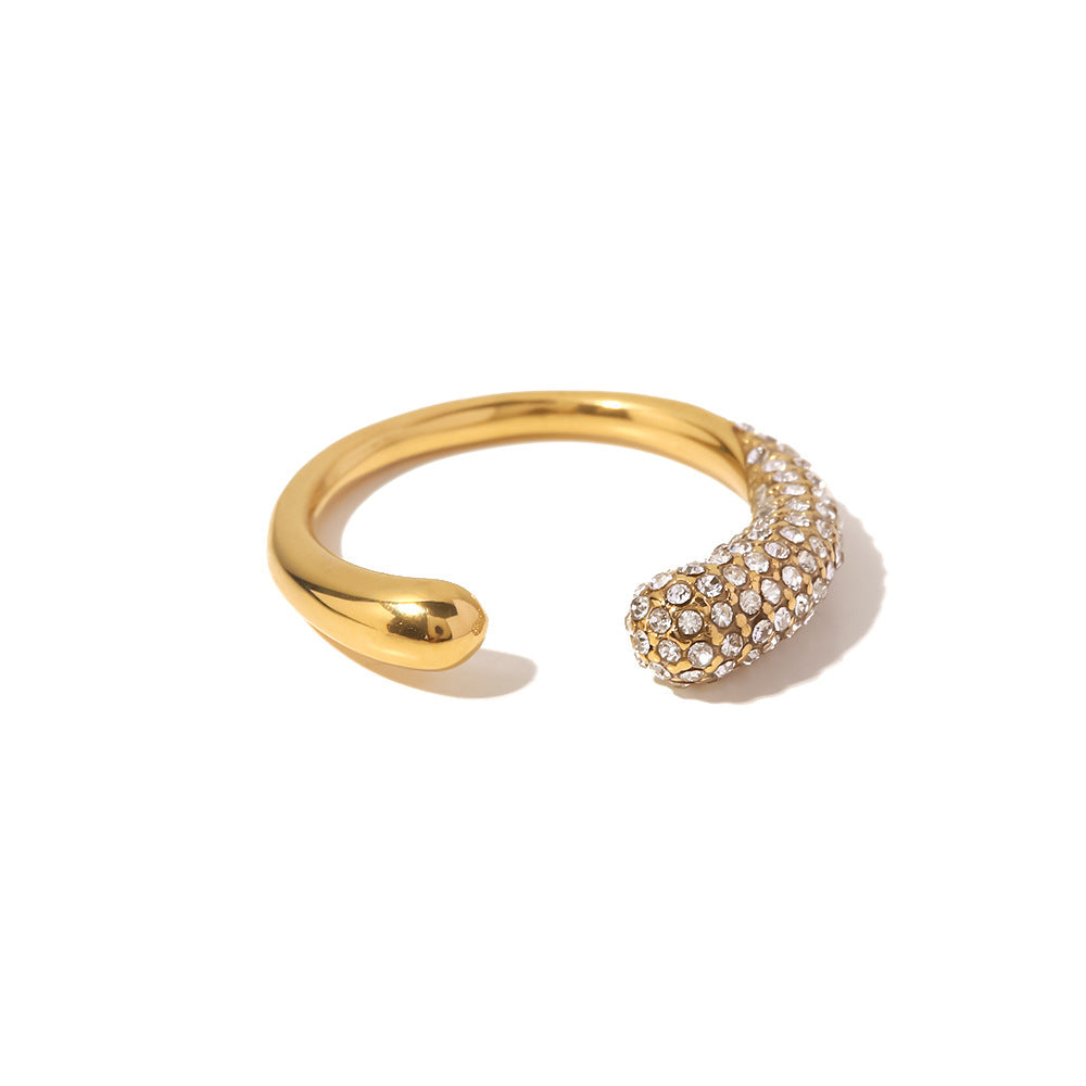 Stainless steel inlaid white diamond open ring