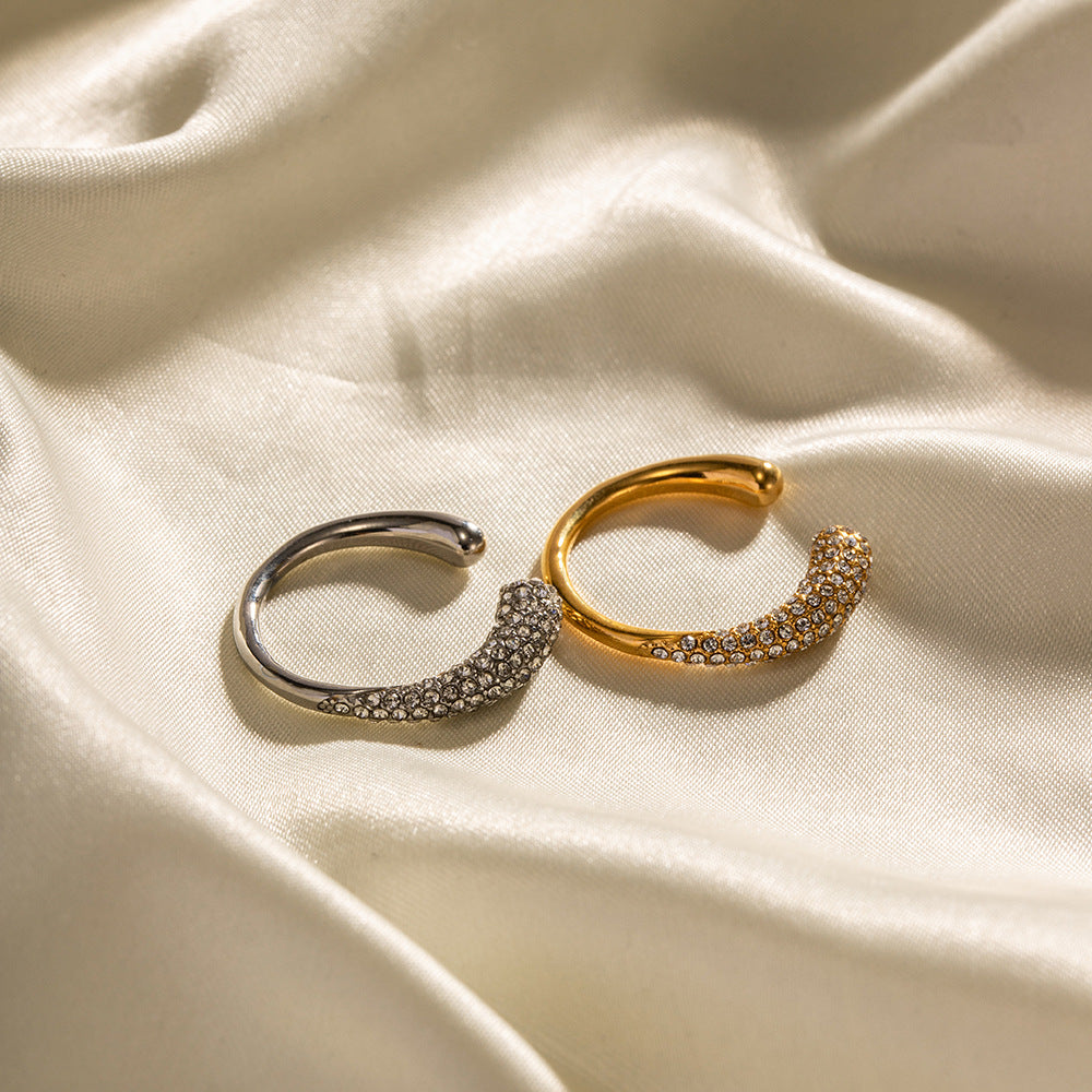 Stainless steel inlaid white diamond open ring