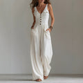 V-Neck Pocket Jumpsuit – High-Waist Long-Leg Style