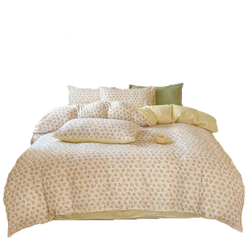 Double Gauze Four-Piece Set Jacquard Small Bamboo Cotton Three-Piece Set Student Dormitory INS Fresh Floral Bedding