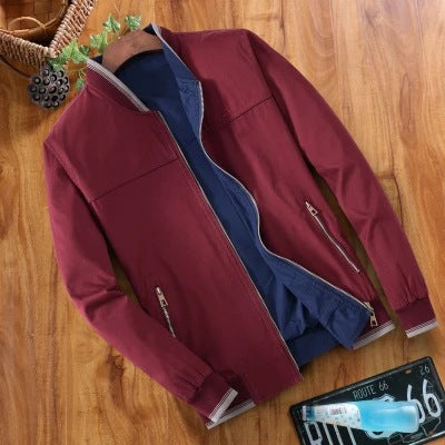 Autumn double-sided jacket for men middle-aged stand up collar casual jacket for men pure cotton casual jacket jacket for men