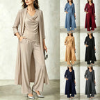 Three-Piece Pants Set – Long Cardigan & Layered Top