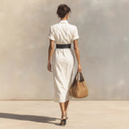 Solid color waist folded shirt long dress