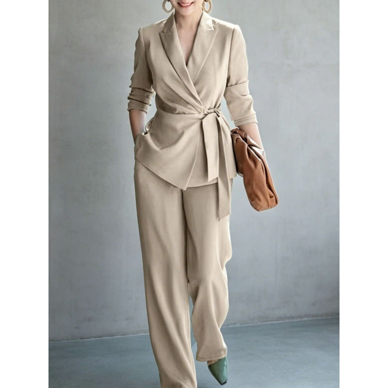 Belted Pants Set – Long-Sleeve Top & Straight-Leg Pants