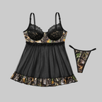 Women's Camo Babydoll Lingerie Set - WoodLand 2-Piece with Thong - Wilderness Dreams