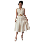 V-neck sleeveless breasted waistband A hem shirt dress for women