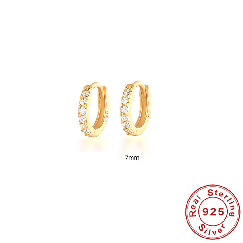 S925 Circle Earrings - Golden White Diamond