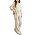 Stand up collar belt wide leg pants set