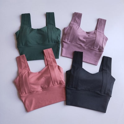 Yoga Bra Women Shockproof Sports Bra  Running Workout Gym Top Gathering Widened Shoulder Belt Bra Short Vest Tops
