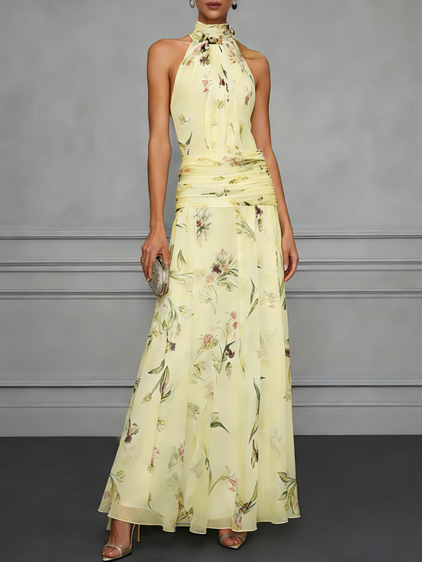 Strapless Printed Maxi Dress – Fitted Sleeveless Shape