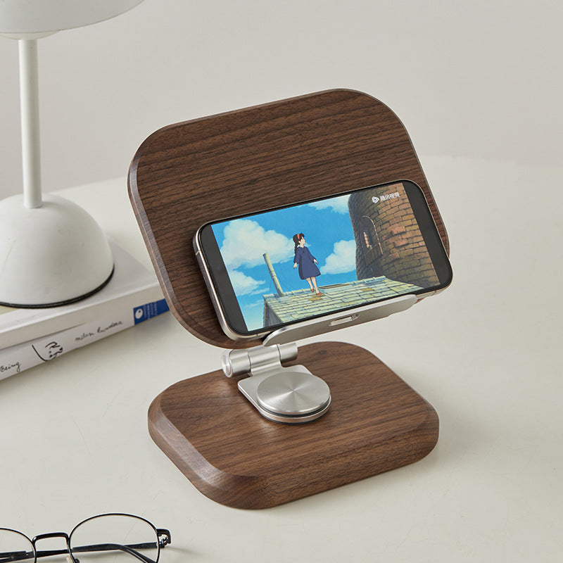 Walnut Wood Tablet Stand, Desktop Office Gaming Chicken Eating Adjustable Rotating Fixed Phone Stand, Wooden