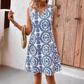 Elegant U-Neck Floral Print Sleeveless Dress with Ring Detail, Mid-Length Summer Dress for Women