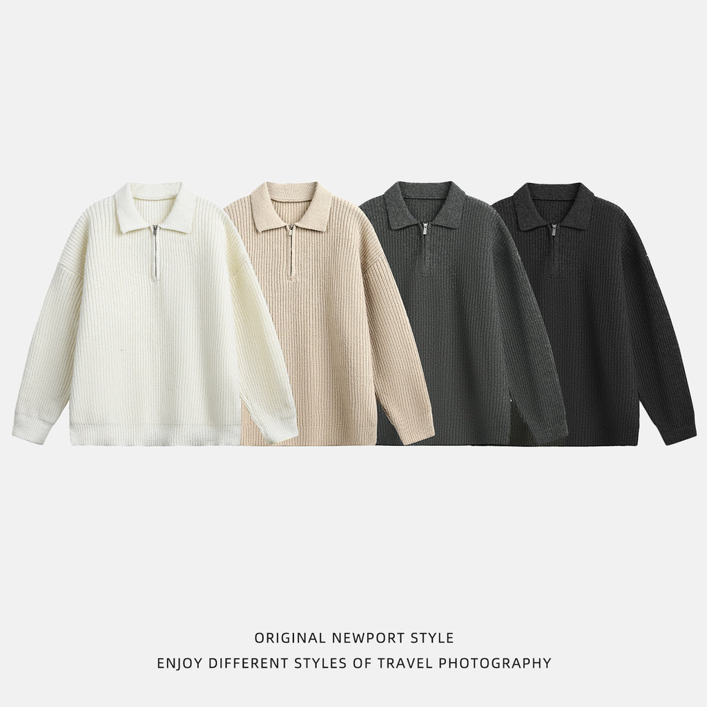 Half zip lapel sweater for men